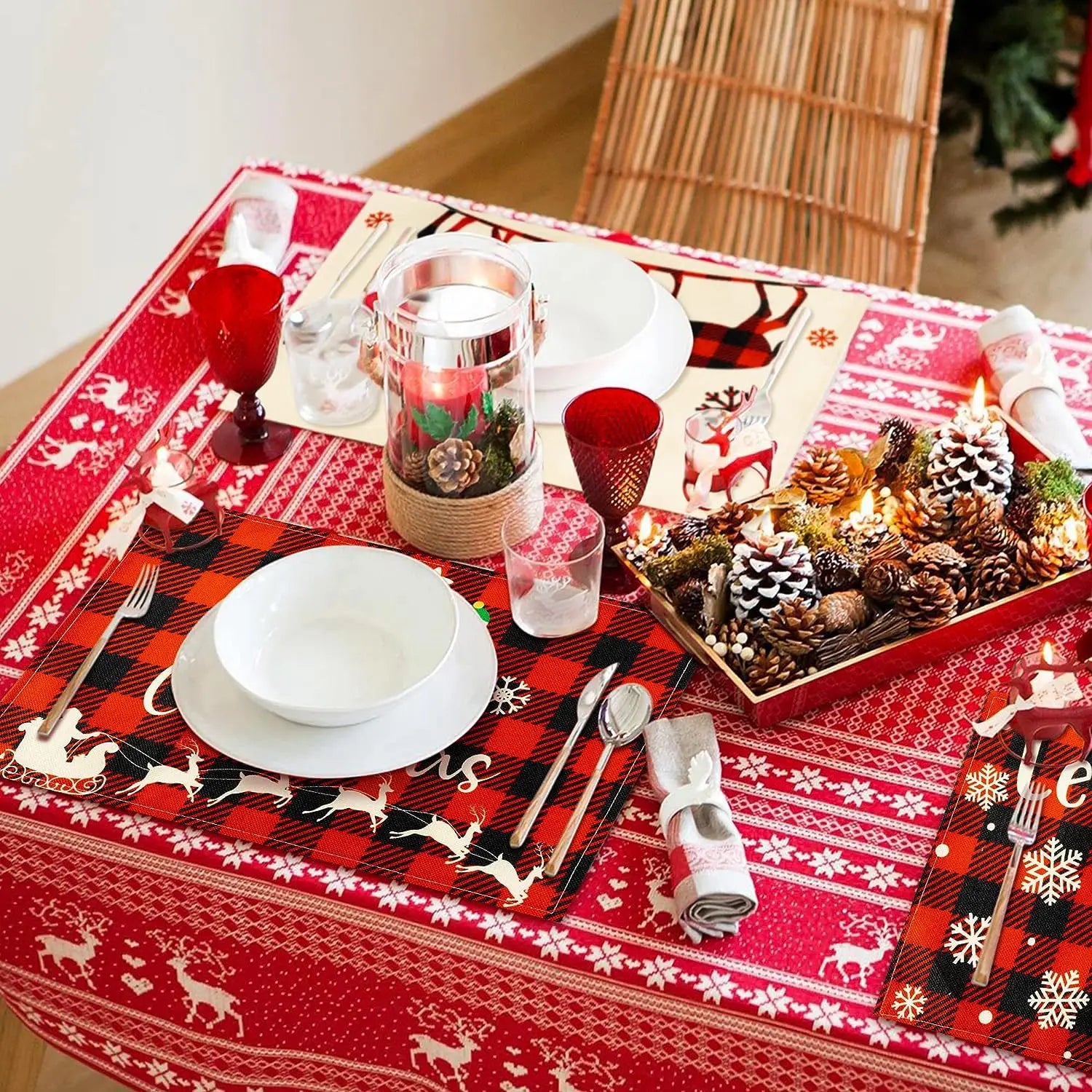 Christmas Meal Mat Christmas Decor Meal Mat Linen Printed Fabric Placemats Snowman Goblin Santa Tree Snowflake Desktop Decor