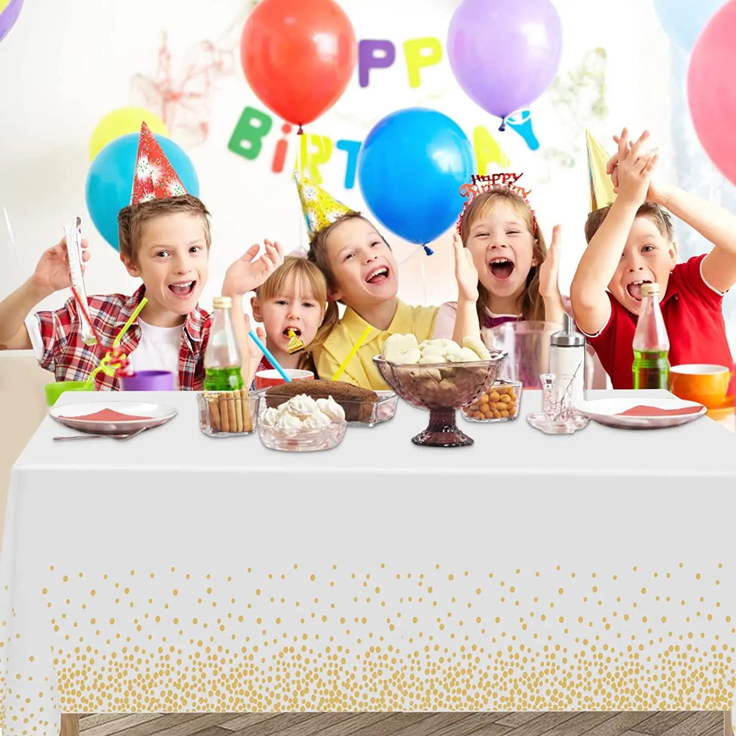 Elegant Dot Disposable Tablecloth, 137 x 274cm - Ideal for Birthday Parties Weddings Youngsters Showers and Special Occasions