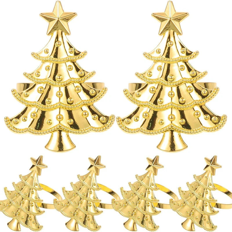 1/12PCS Christmas tree napkin ring, metal creative napkin buckle,silver gold mouth cloth circle, hotel table decoration supplies