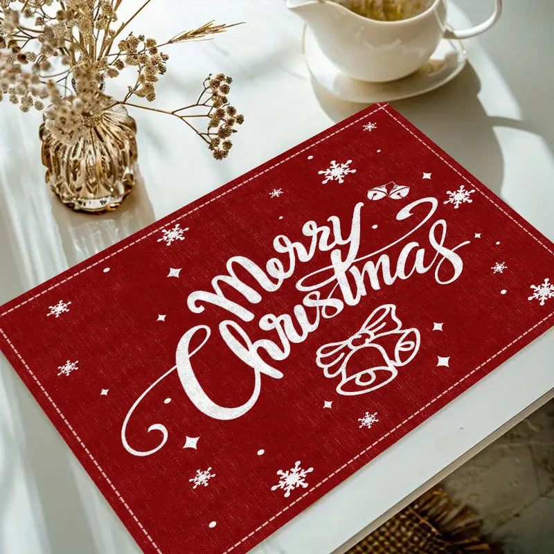 Christmas Linen Placemat Table Coffee Mat Red Nose Reindeer Snowflake Merry Xmas HO! Holly Leaf Ball Plaid Decorative Coasters