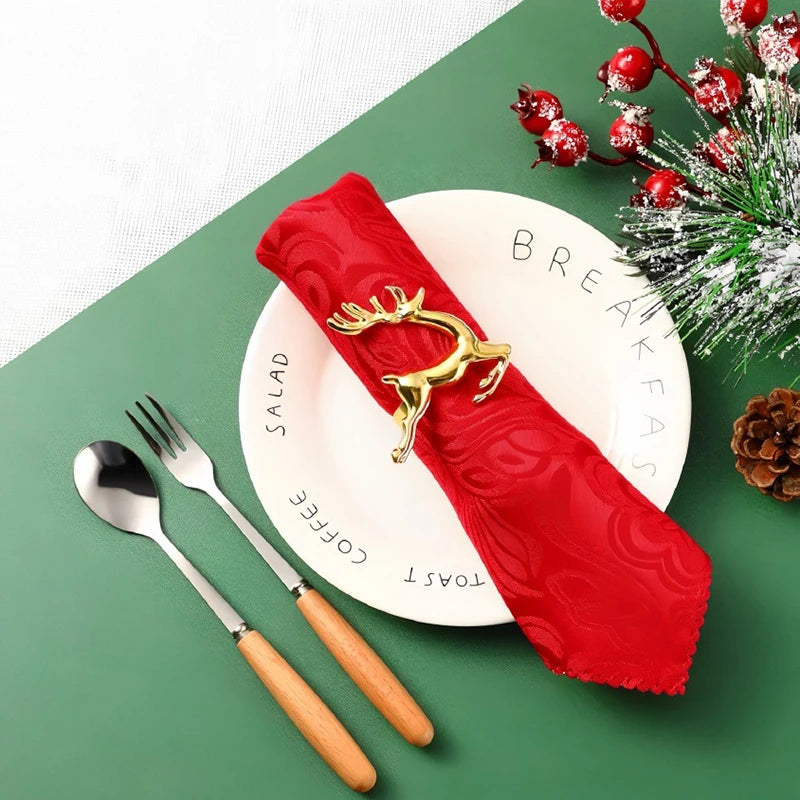 6PCS Christmas Golden Elk Napkin Ring, Family Combination Packaging, Elegant Retro Design,For Festival, Dinner Party Decoration