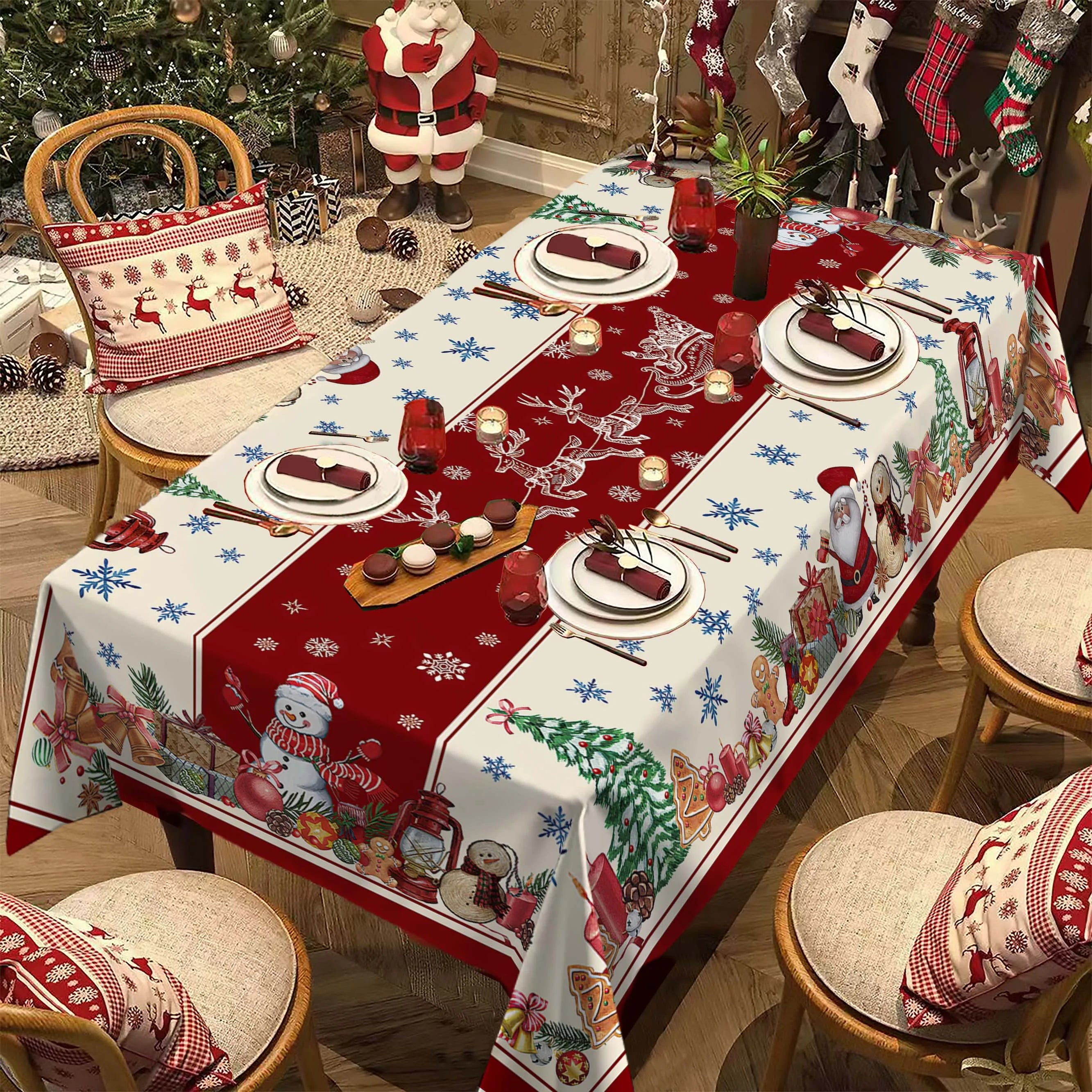 Christmas Rectangle Tablecloth, Poinsettia Design Tablecloth For New Year Party And Dinner Christmas Table Decor Tablecloth