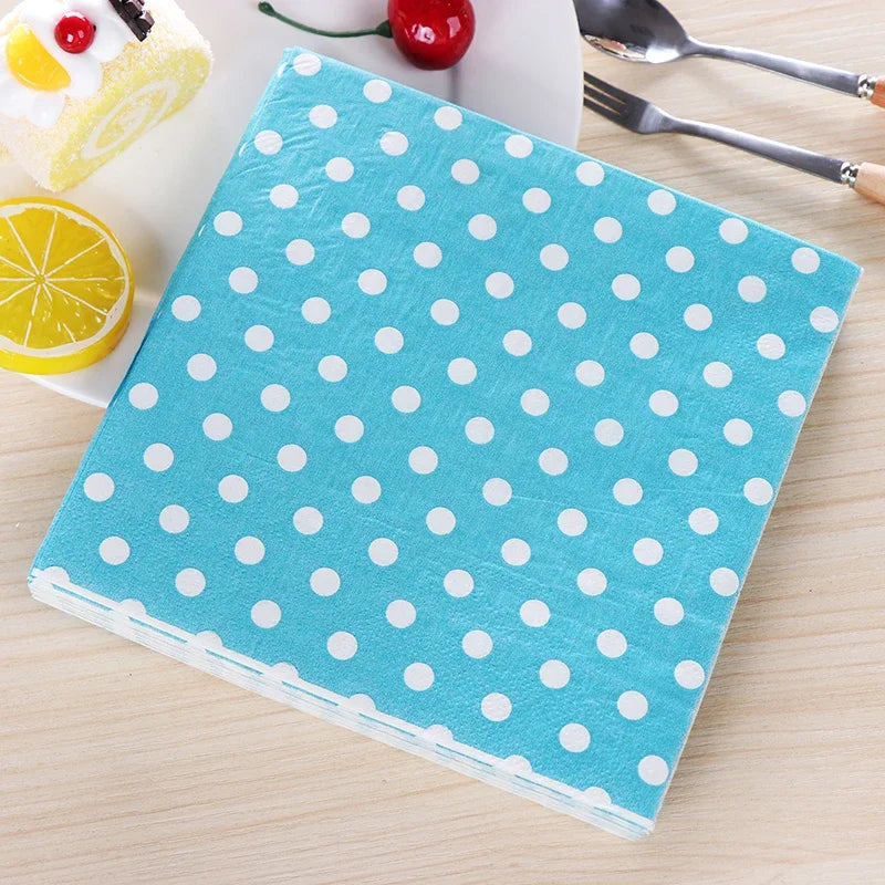 20pcs/Pac 33*33cm 2-Ply Custom Colourful Printed Napkins New Six Colour Polka Dot Folded Napkins All Party Napkins Placemats