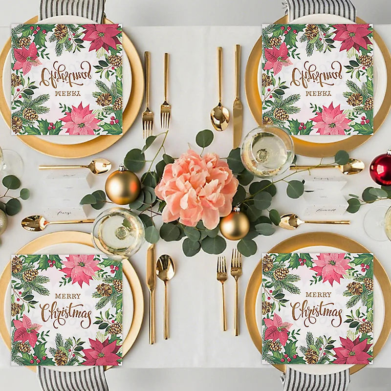 20Pcs Merry Christmas Design Printed Napkins Guest Towels Disposable Premium Dinner Napkins For Christmas Parties New Year Decor