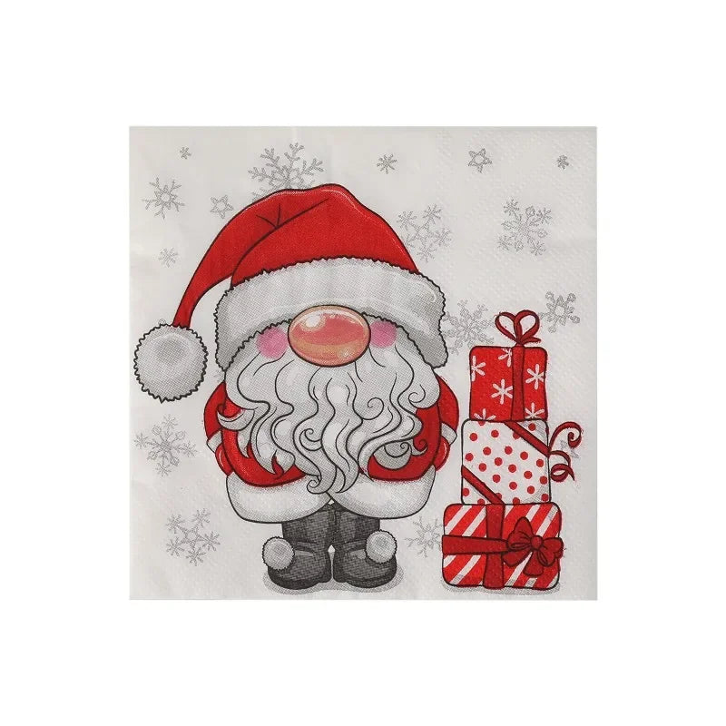 20pcs 25cm 3Layer New Cartoon White Bearded Christmas Hat, Santa Claus Napkins, Party Table, Wood Pulp Paper DIY Decoupage Paper
