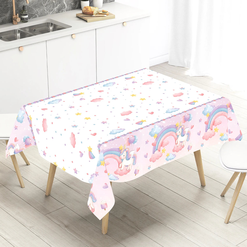 Rainbow Unicorn PE Tablecloth Happy Unicorn Theme Birthday Party Decorations Kids Favors Table Cover Girls Baby Shower Supplies