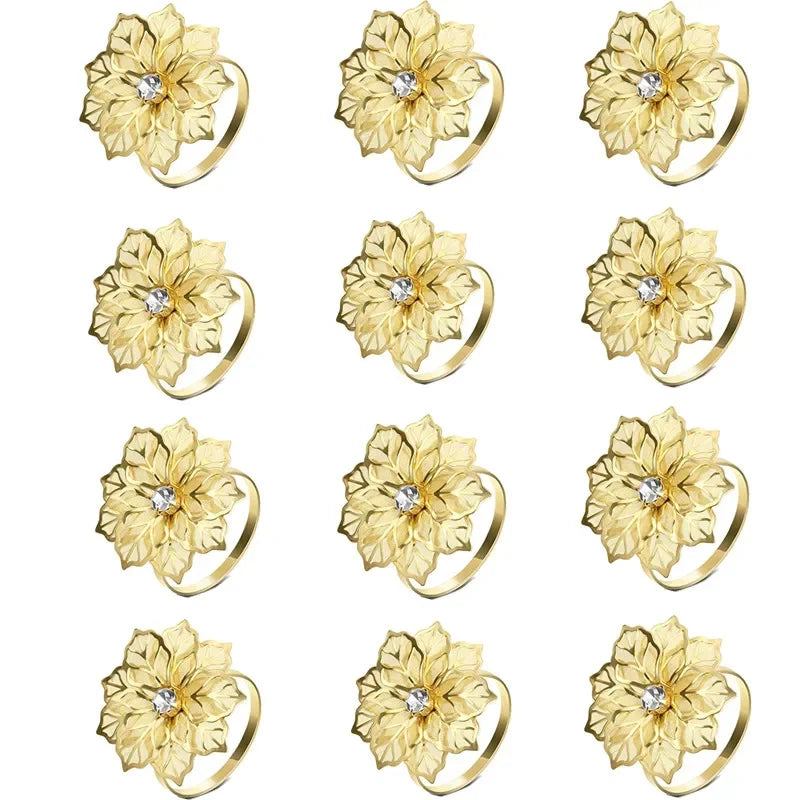 12pcs Back Pattern Wedding Napkin Rings Table Decoration Hollow Out Family Gatherings Everyday Use Napkin Buckle Holder