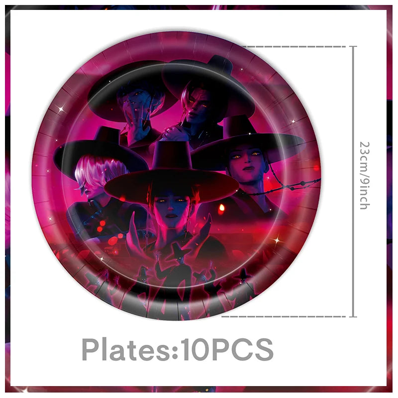 Kpop Demon Hunters Birthday Decorations Saja Boys Purple Napkins Plates Tableware Kpop Demon Hunter Birthday Party Favors Supply