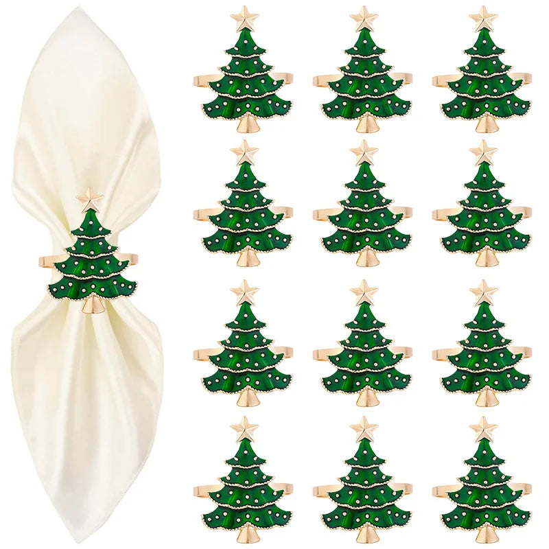 1/6Pcs Christmas Napkin Rings Xmas Tree Ornaments 2025 Christmas Home Kitchen Dinner Table Decoration New Year Party Supplies