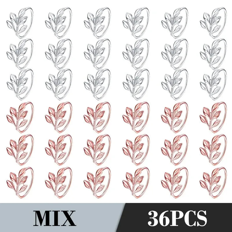 36PCS Vintage Style Leaf Napkin Ring Elegant Tricolor Leaf Napkin Buckle Birthday Wedding Party Banquet Table Decoration