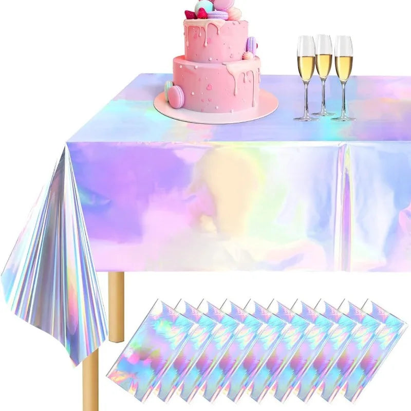 Tablecloth For Table Nappe De Table Tablecloth Birthday Holographic Shiny Iridescent Laser Disposable Covers Party Decorations