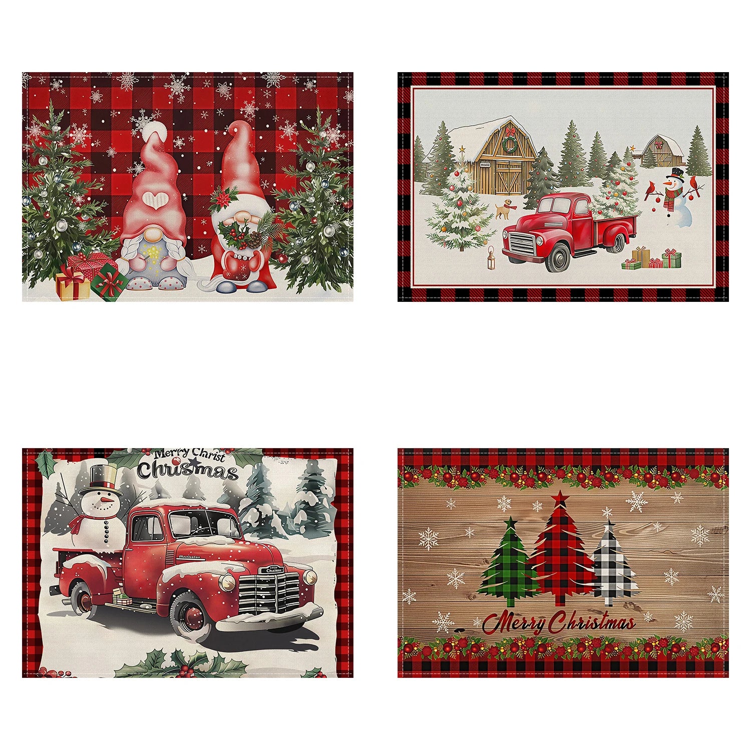 1/4/6pcs Christmas placemat, retro Christmas tree Santa Claus pattern dining table anti slip insulation mat,