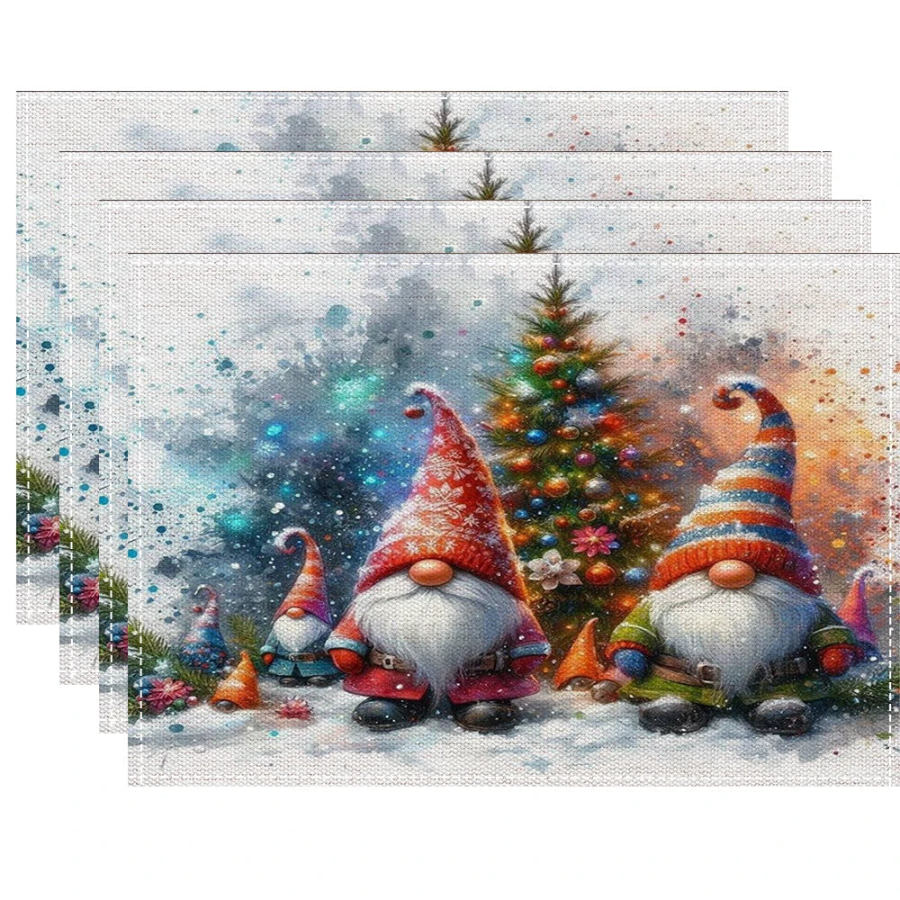 Christmas Gnomes  Placemats Mats Linen Placemats Washable Waterproof Rectangle Table Mat for Kitchen Dining Dinner
