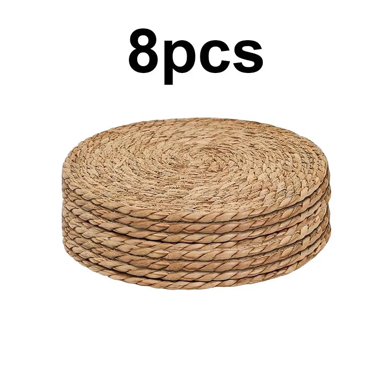4/8/12pcs Round Woven Placemats Set Boho Rattan Placemat Natural Placemats 12Inch Farmhouse Weave Straw Braided Table Dinner Mat