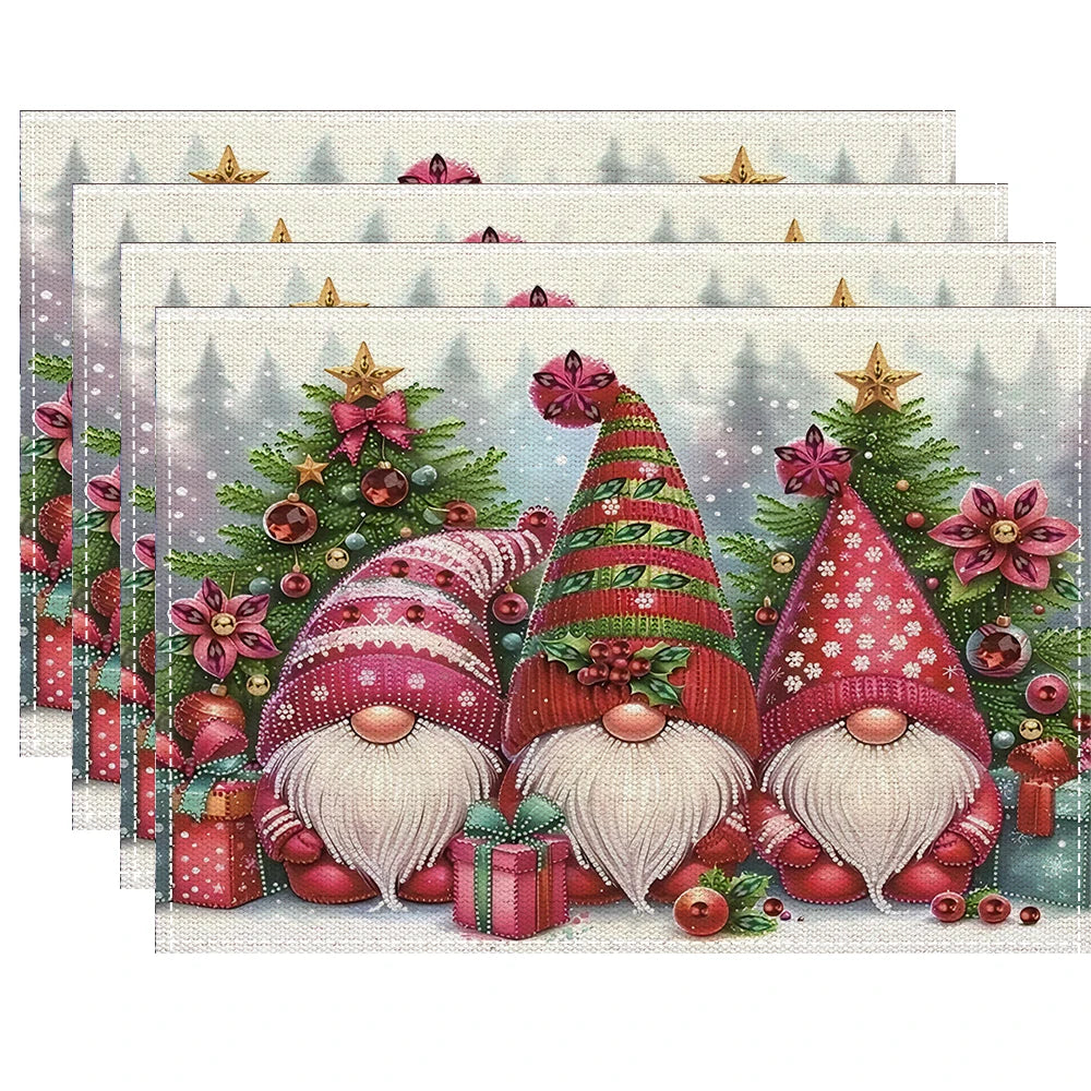 Christmas Gnomes  Placemats Mats Linen Placemats Washable Waterproof Rectangle Table Mat for Kitchen Dining Dinner