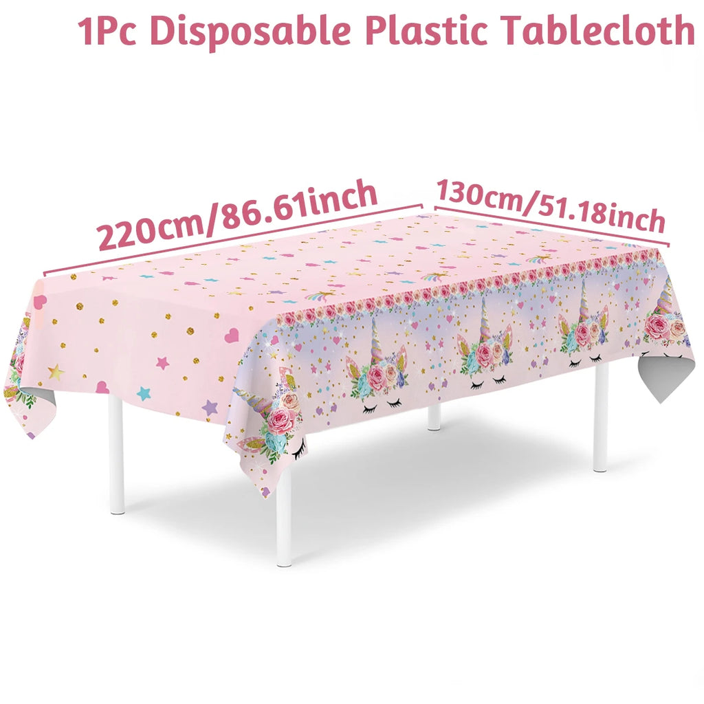 Rainbow Unicorn PE Tablecloth Happy Unicorn Theme Birthday Party Decorations Kids Favors Table Cover Girls Baby Shower Supplies