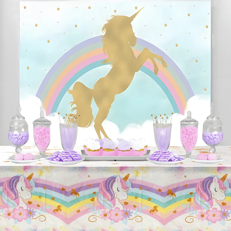 Rainbow Unicorn PE Tablecloth Happy Unicorn Theme Birthday Party Decorations Kids Favors Table Cover Girls Baby Shower Supplies