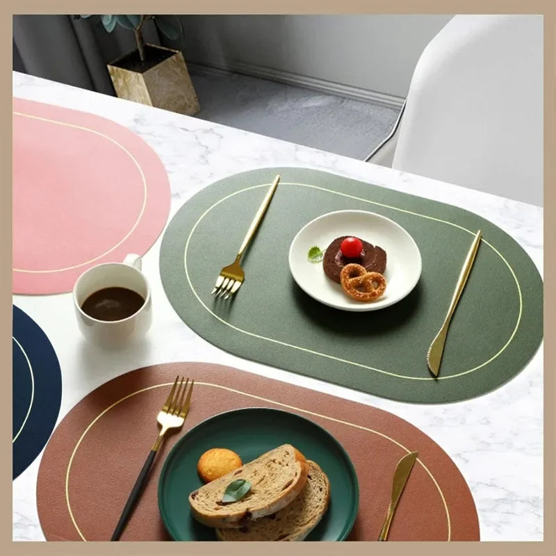 1/4/6pcs Color Blocking Table Leather Placemats,Washable for Dining,Heat-Resistant Non-Slip Insulation Waterproof Place Mats