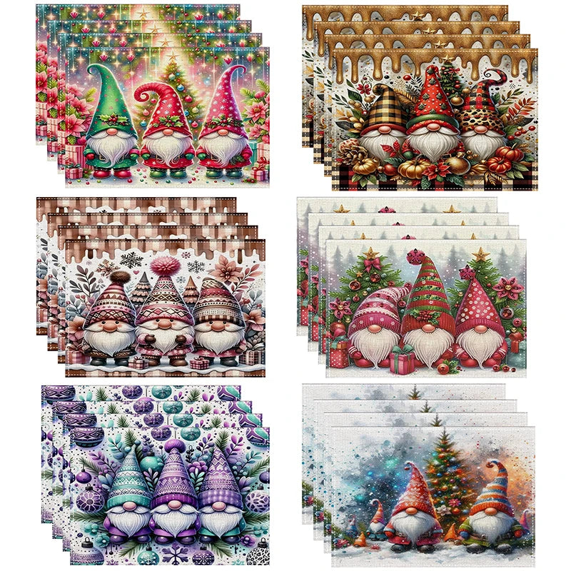 Christmas Gnomes  Placemats Mats Linen Placemats Washable Waterproof Rectangle Table Mat for Kitchen Dining Dinner