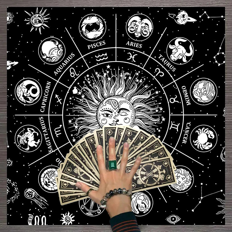 1pc Tarot card tablecloth, twelve constellations divination, starry sky altar cloth, Tarot card game decoration tablecloth
