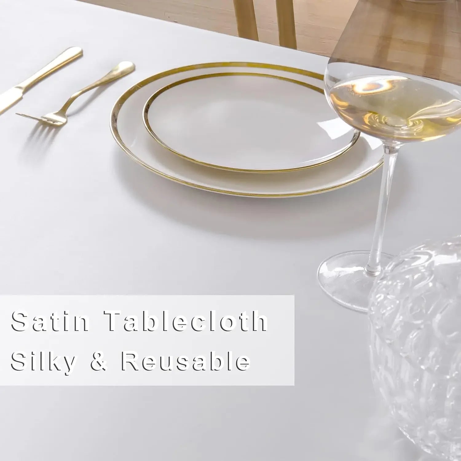 145-335cm Rectangle Satin Tablecloth Wedding Christmas Birthday Events Banquet White Table Cloth Overlays Home Dining Decor