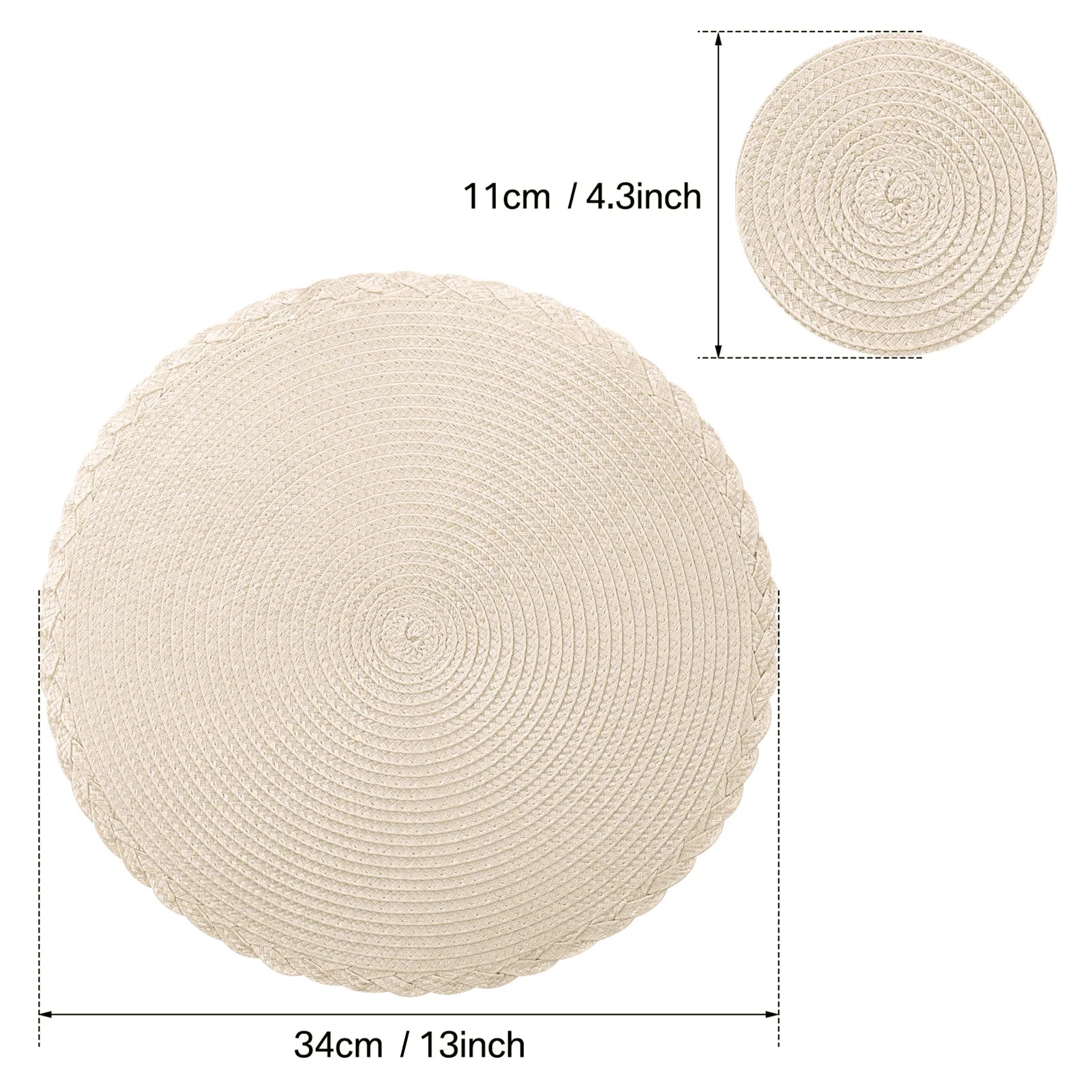 Set of 12 Round Braided Table Mat Washable Placemats Non Slip Heat Resistant for Kitchen Dining Tables Pad With Cup Coasters