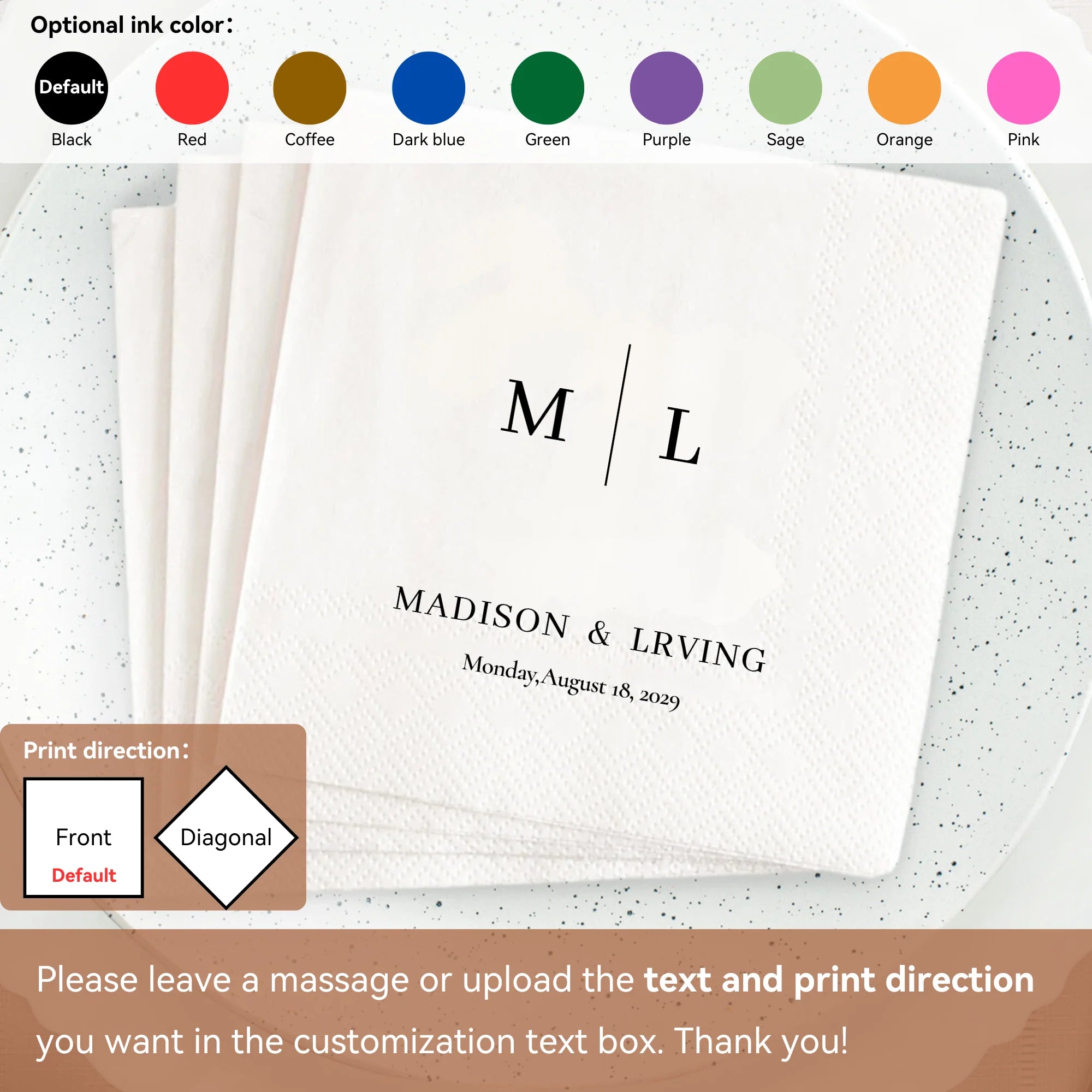 Personalized Paper Napkins for Wedding Custom Napkins of Your Text 50-500pcs Disposable Napkins for Cocktail Party Hen Party