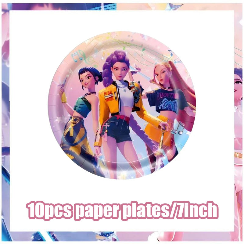 Kpop Demon Hunters Birthday Decorations Saja Boys Purple Napkins Plates Tableware Kpop Demon Hunter Birthday Party Favors Supply
