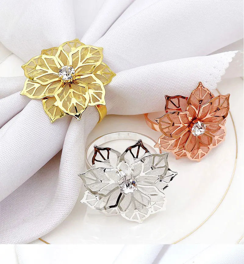 6pcs Metal Rings Napkin Holder Dinner Petals Dining Napkin Rings Anniversary Wedding Party Accessories Dinner Table Decoration