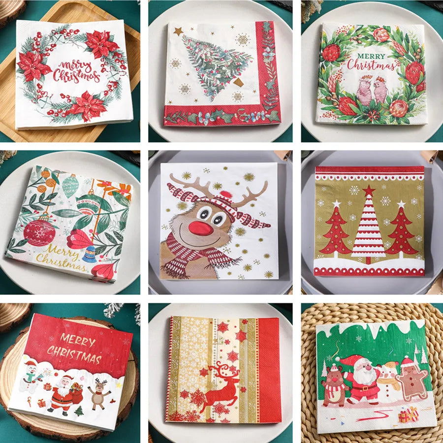 20Pcs/pack 33x33cm Christmas Series Printed Paper Disposable Table Dinner Napkin Tissues Xmas Party Decoration