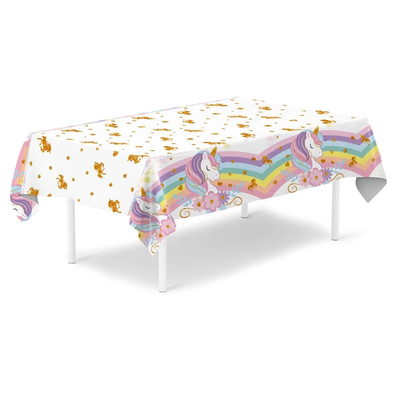 Rainbow Unicorn PE Tablecloth Happy Unicorn Theme Birthday Party Decorations Kids Favors Table Cover Girls Baby Shower Supplies