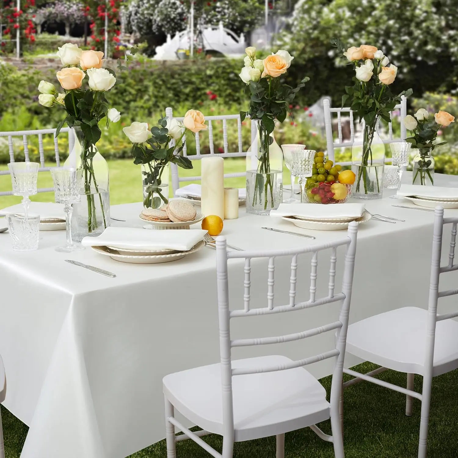 145-335cm Rectangle Satin Tablecloth Wedding Christmas Birthday Events Banquet White Table Cloth Overlays Home Dining Decor