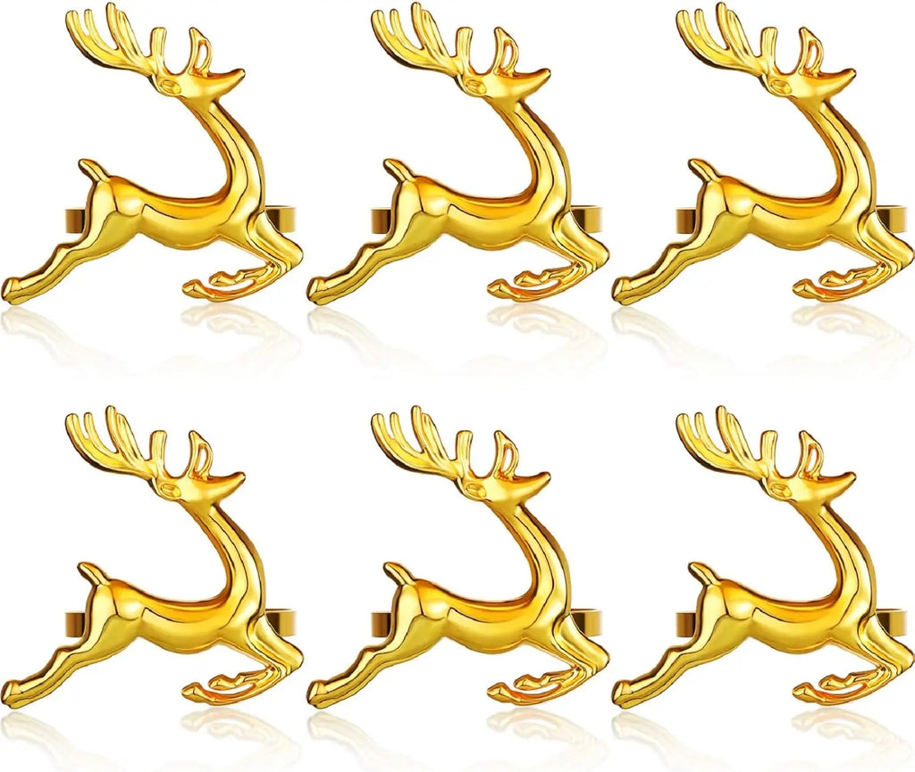 Deer Napkin Rings Silver Christmas Antler Reindeer Buckle for Cloth Napkins Holiday Dinners PartiesTable Decoration Accessories