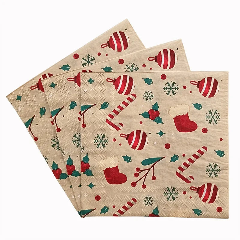 20pcs/40pcs 33cm 2-Ply Christmas Elements Printed Napkins Christmas Series Party Disposable Paper Placemats