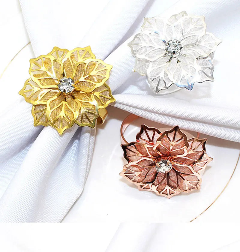 6pcs Metal Rings Napkin Holder Dinner Petals Dining Napkin Rings Anniversary Wedding Party Accessories Dinner Table Decoration