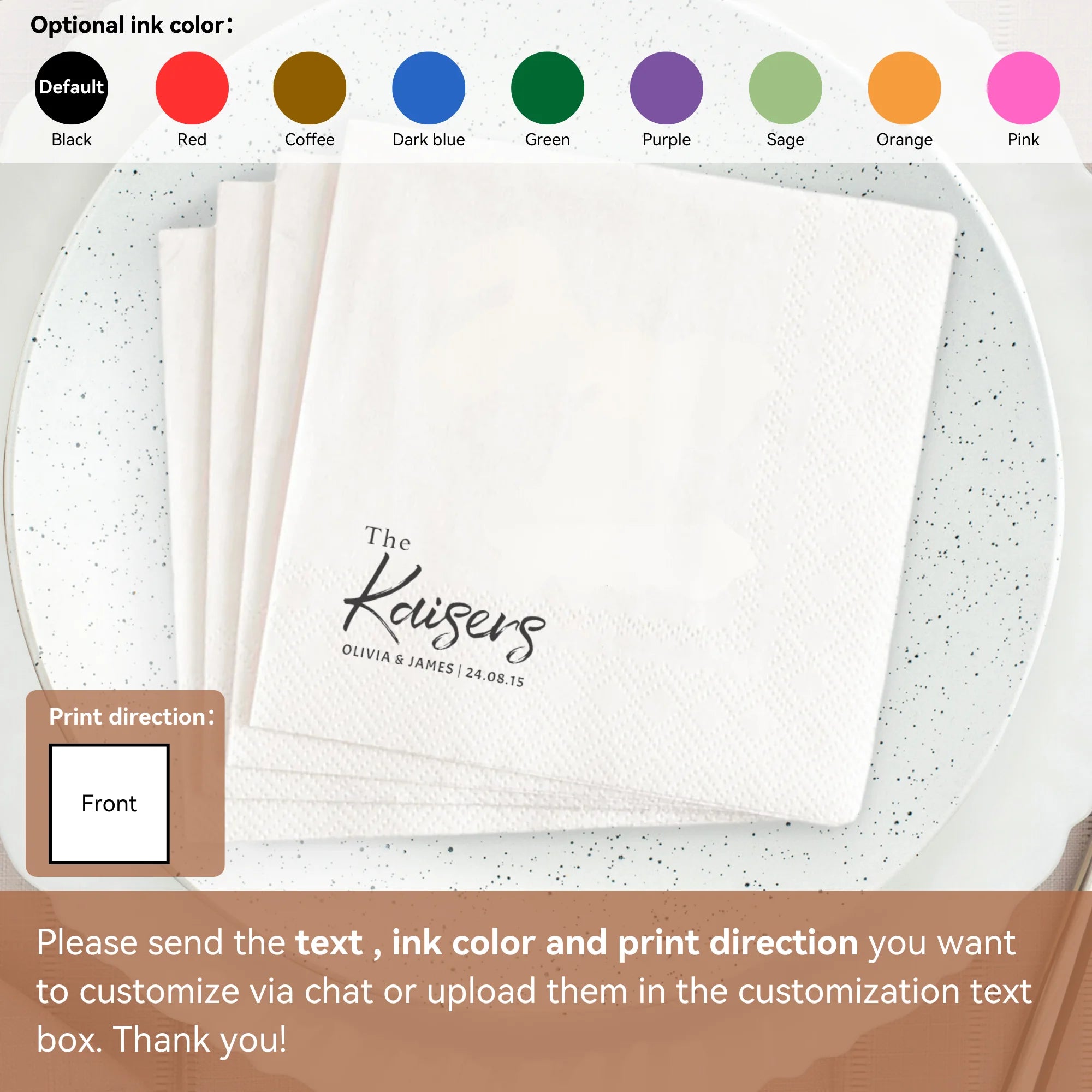 Personalized Paper Napkins for Wedding Custom Napkins of Your Text 50-500pcs Disposable Napkins for Cocktail Party Hen Party