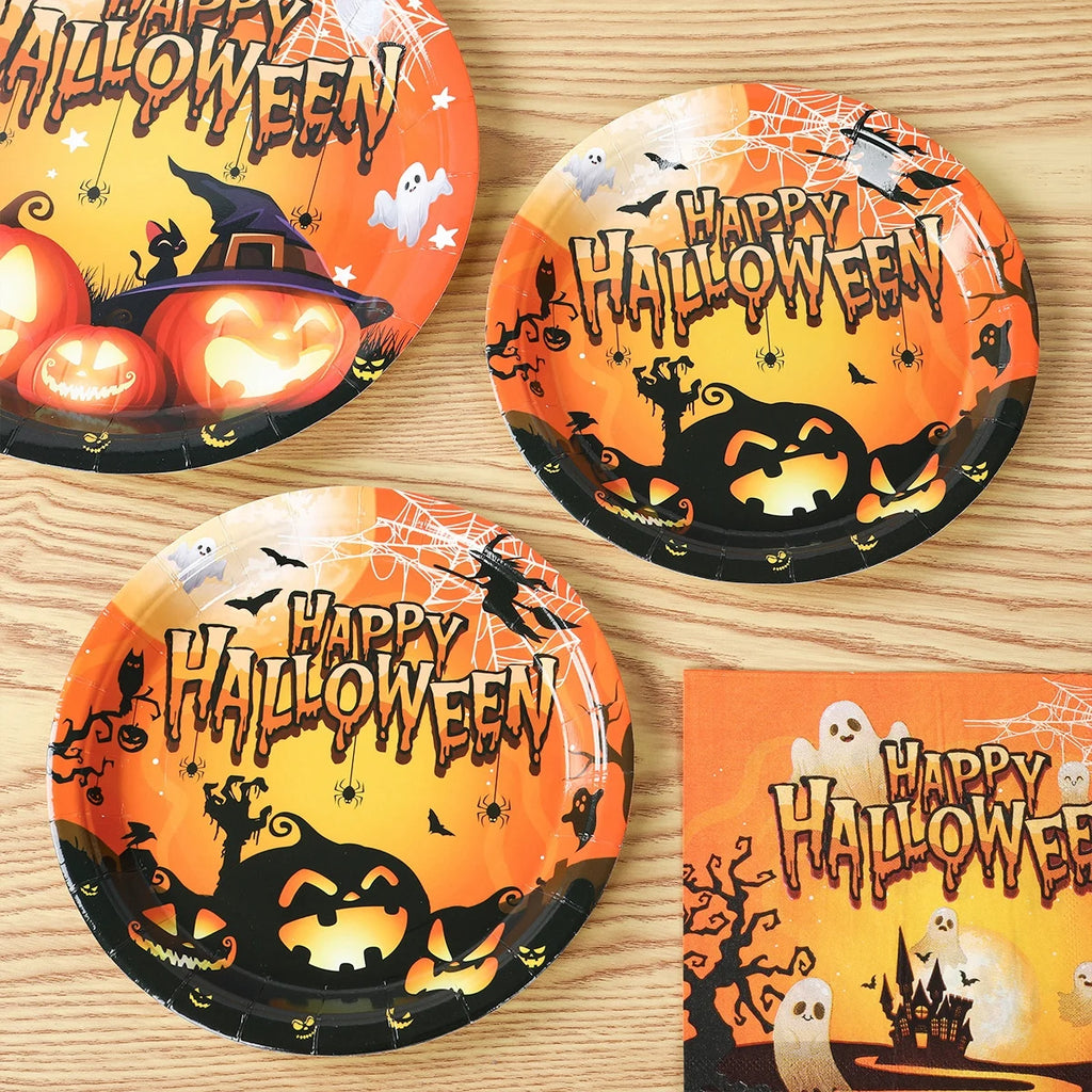 Halloween Them Party Decoration Set Halloween Pumpkins Tableware for Festival Paper Tableware Plate Napkin Towel Tissue Cup 2025