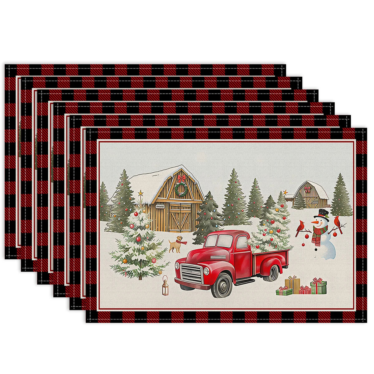 1/4/6pcs Christmas placemat, retro Christmas tree Santa Claus pattern dining table anti slip insulation mat,