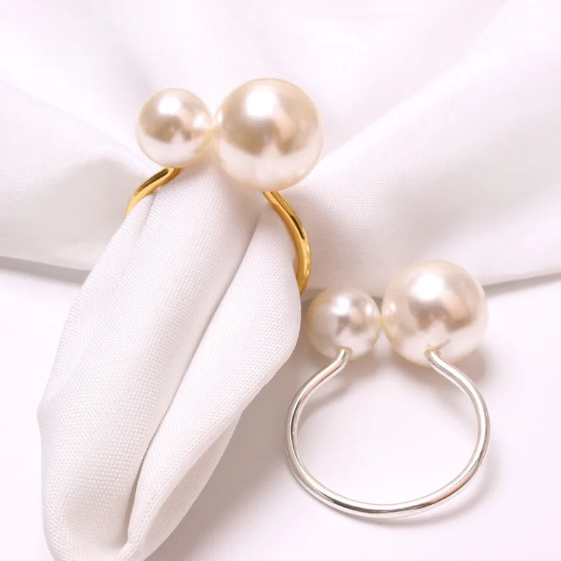 6PCS Napkin Rings For Table Decoration Highlighted Pearls Napkin Holders for Dining Room Birthday Wedding Dinner Table Decor
