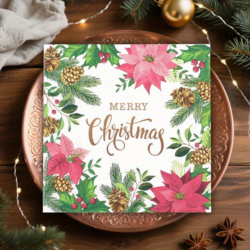 20Pcs Merry Christmas Design Printed Napkins Guest Towels Disposable Premium Dinner Napkins For Christmas Parties New Year Decor