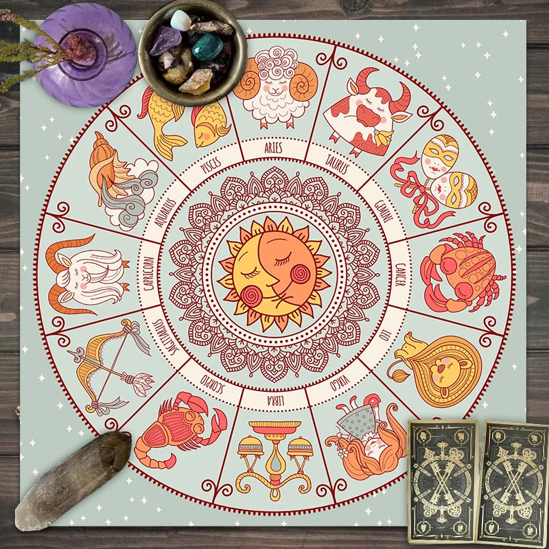 1pc Tarot card tablecloth, twelve constellations divination, starry sky altar cloth, Tarot card game decoration tablecloth
