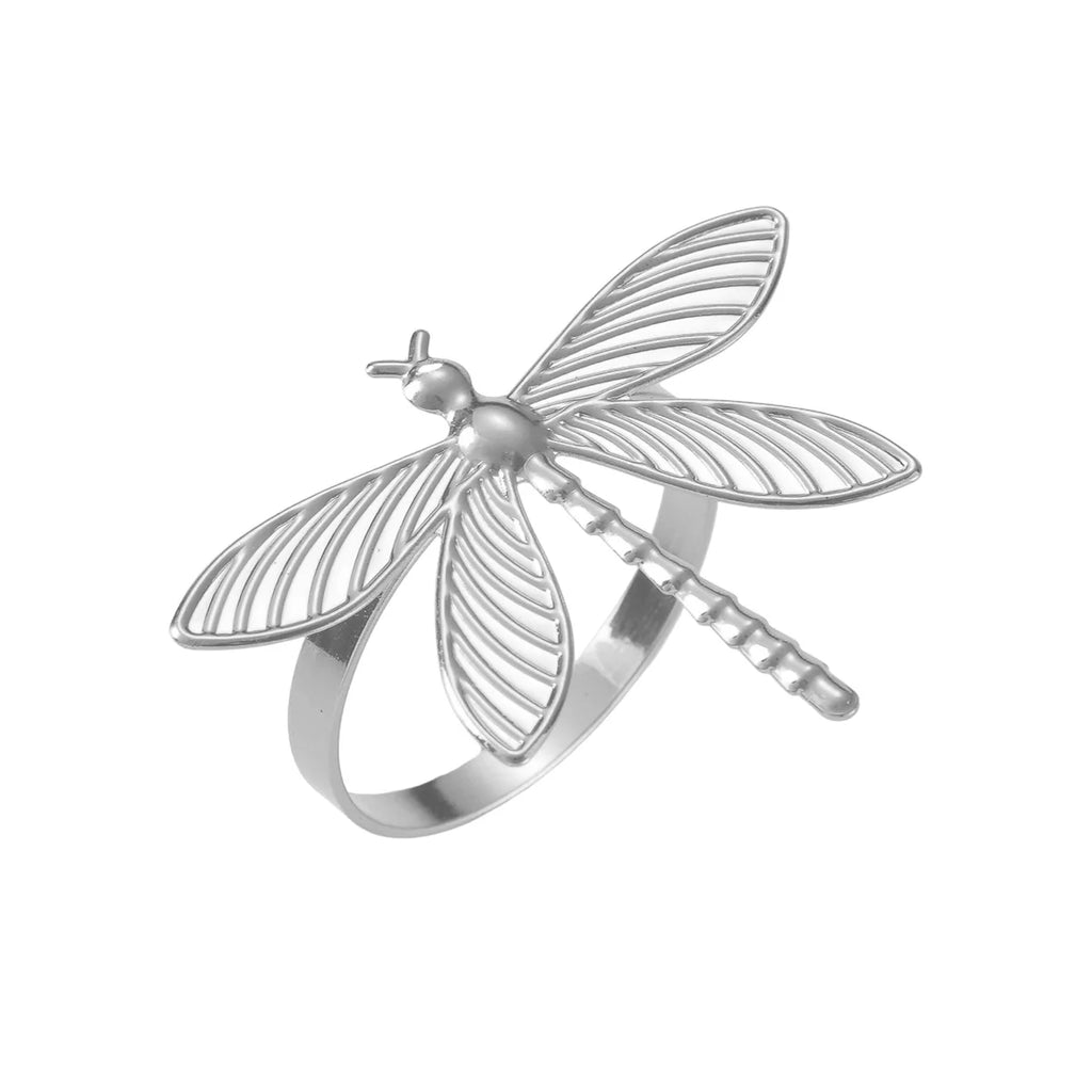 6pcs Napkin Rings Set for Christmas, Gold Silvery Dragonfly Metal Home Table Decorations, for Christmas Wedding Holiday Banquet