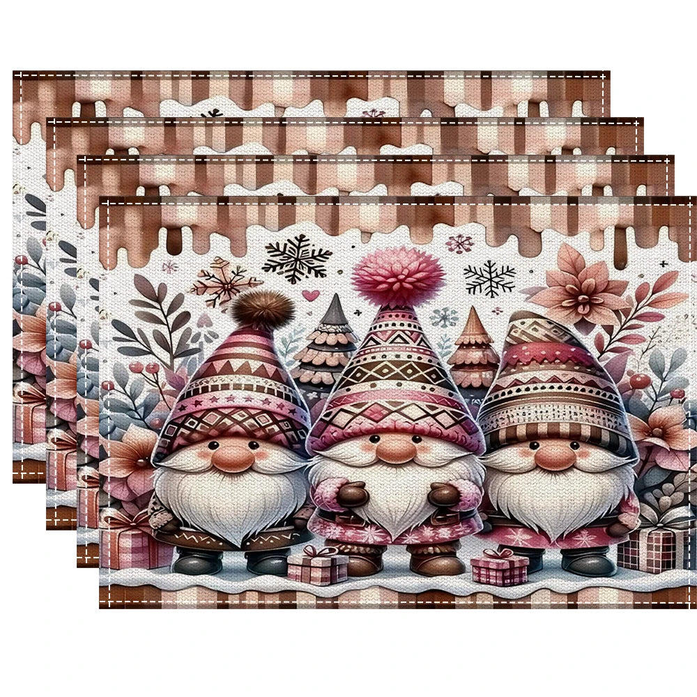 Christmas Gnomes  Placemats Mats Linen Placemats Washable Waterproof Rectangle Table Mat for Kitchen Dining Dinner