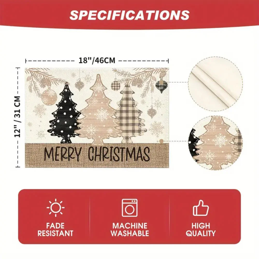 VIKAMA Linen Placemat with Christmas Element Printing Dirt Resistant Tabletop Placemat Suitable Party Kitchen and Restaurant