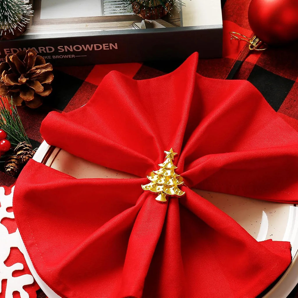 6 PCS Napkin Rings Set for Christmas Winter Wedding, Gold Christmas Hemp Rope Metal Home Table Decorations, for Kitchen Banquet