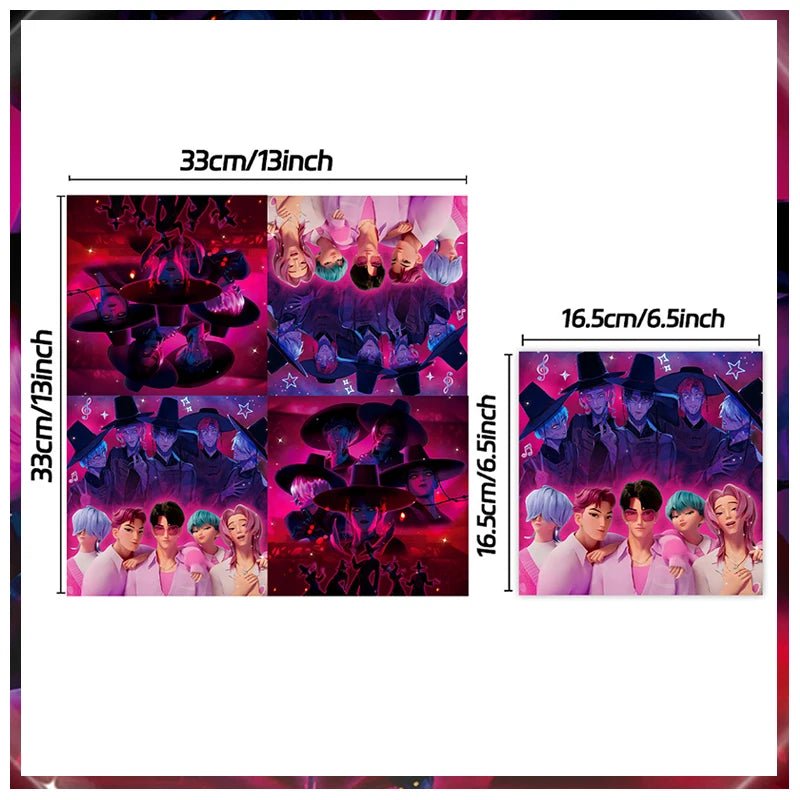 Kpop Demon Hunters Birthday Decorations Saja Boys Purple Napkins Plates Tableware Kpop Demon Hunter Birthday Party Favors Supply