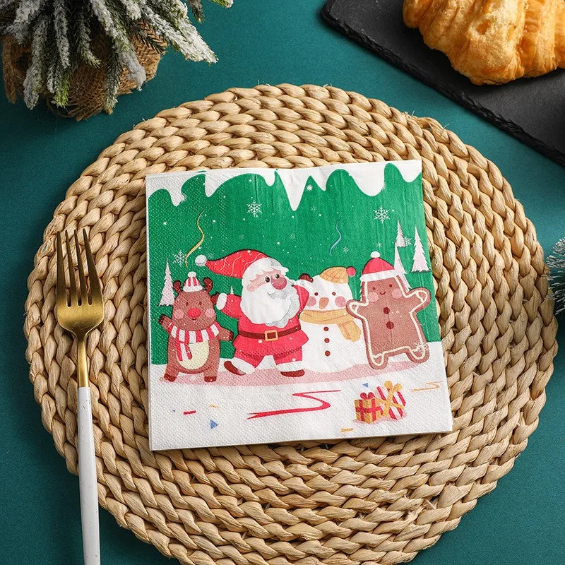 20Pcs/pack 33x33cm Christmas Series Printed Paper Disposable Table Dinner Napkin Tissues Xmas Party Decoration