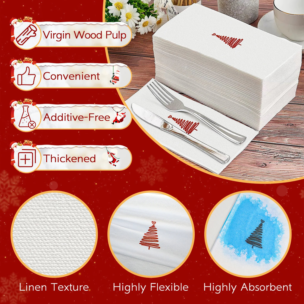 INYUDOME 25/50Pcs Printed Prefolded Disposable Linen-Feel Dinner Napkins - 11.81x16.92inch for Home Christmas Party, Bar