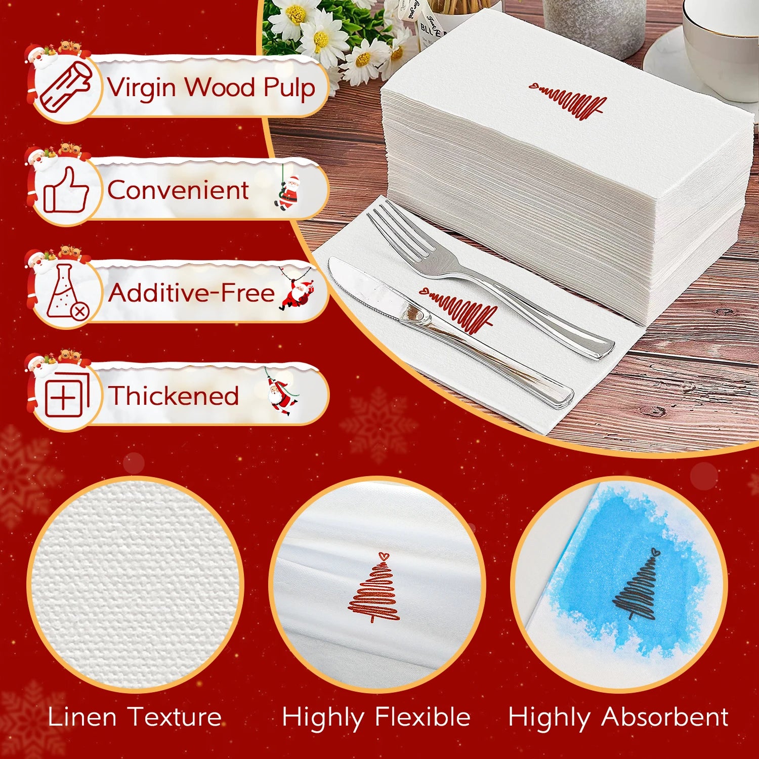 INYUDOME 25/50Pcs Printed Prefolded Disposable Linen-Feel Dinner Napkins - 11.81x16.92inch for Home Christmas Party, Bar