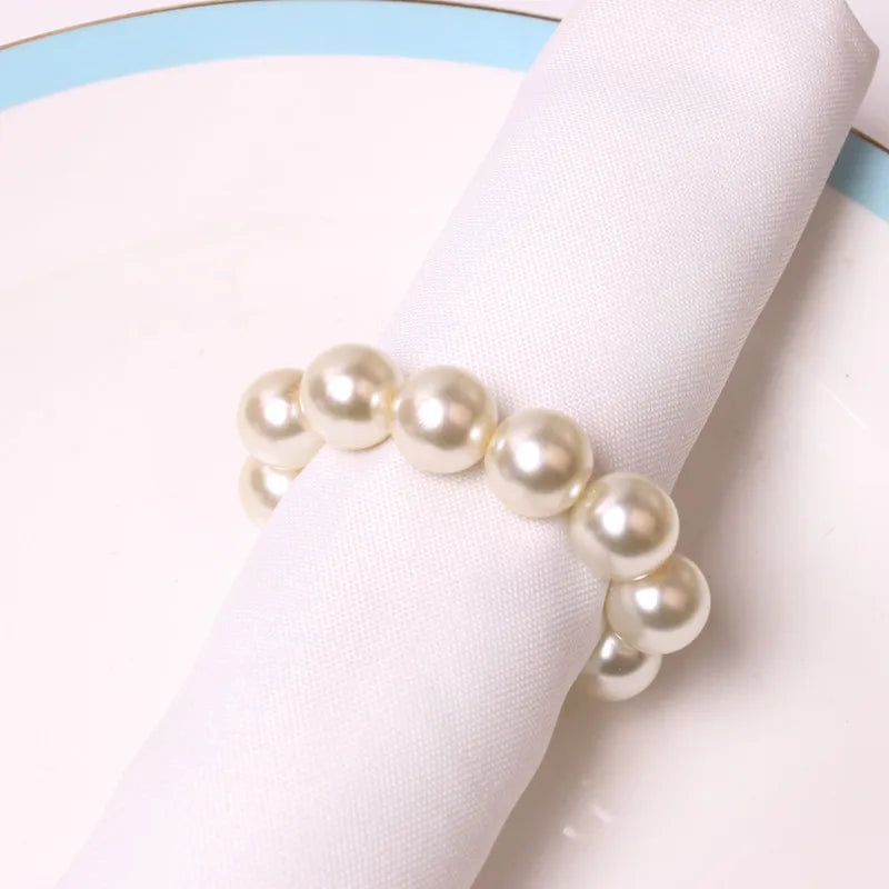 6/12 Pearl Napkin Rings Napkin Ring Holder Imitation Beaded Napkin Rings Elegant for Wedding Party Christmas Table Decoration